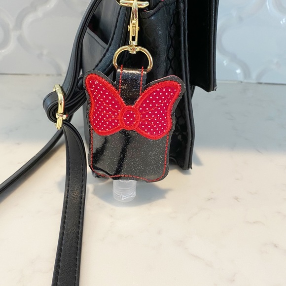 Minnie Mouse Bow Hand Sanitizer Holder Clip On Red Black - Picture 10 of 11